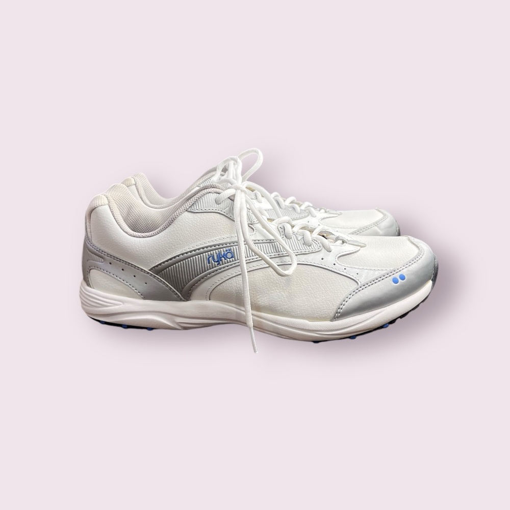 White Leather Ryka Shoes  With Silver And Gray Trim Women Size 9